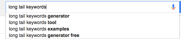 Long tail keywords in Google search bar